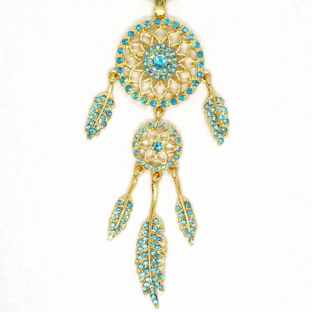 DREAMCATCHER Delicately Detailed Aquamarine Blue Rhinestone & Gold-tone Necklace